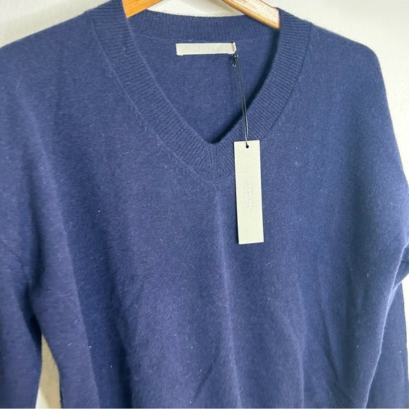One Grey Day 100% Cashmere Navy Blue V - Neck Pullover Knit Sweater