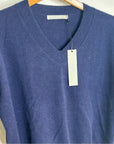 One Grey Day 100% Cashmere Navy Blue V - Neck Pullover Knit Sweater