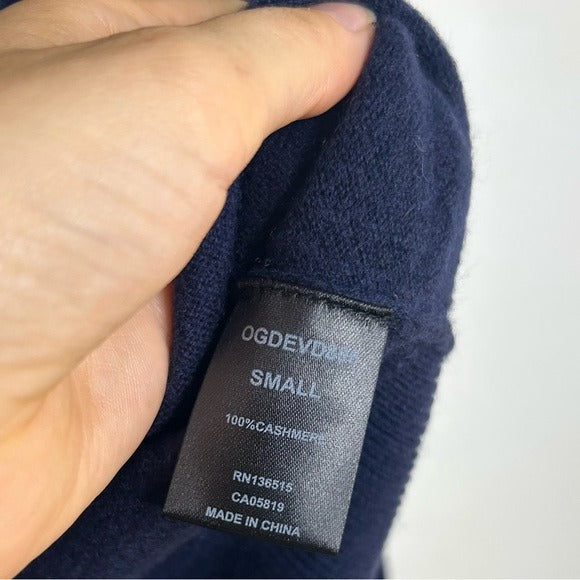One Grey Day 100% Cashmere Navy Blue V - Neck Pullover Knit Sweater