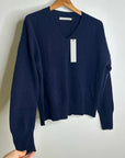 One Grey Day 100% Cashmere Navy Blue V - Neck Pullover Knit Sweater
