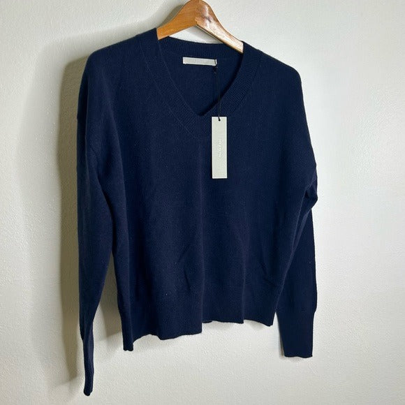 One Grey Day One Grey Day 100% Cashmere Navy Blue V - Neck Pullover Knit Sweater - Cashmere