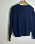 One Grey Day 100% Cashmere Navy Blue V - Neck Pullover Knit Sweater