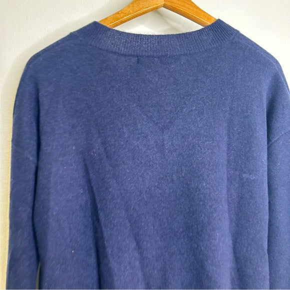One Grey Day 100% Cashmere Navy Blue V - Neck Pullover Knit Sweater