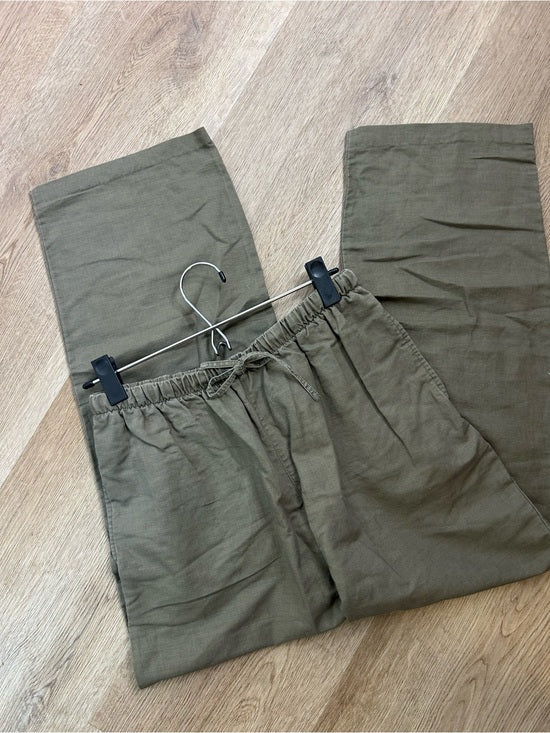 Kathy Ireland Kathy Ireland Cotton Ramie Army Green Pull on Straight Leg Drawstring Pant - Cotton