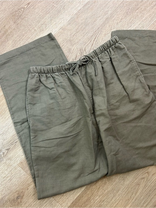 Kathy Ireland Kathy Ireland Cotton Ramie Army Green Pull on Straight Leg Drawstring Pant - Cotton