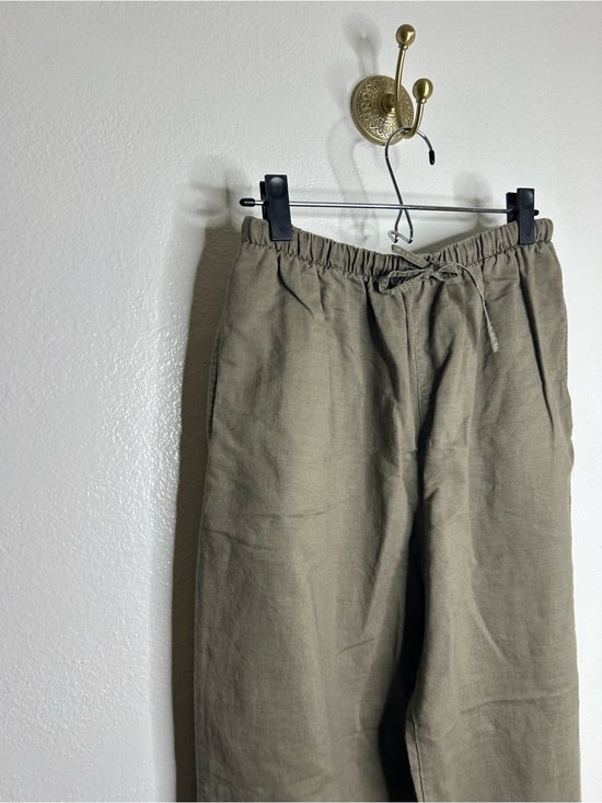 Kathy Ireland Cotton Ramie Army Green Pull on Straight Leg Drawstring Pant