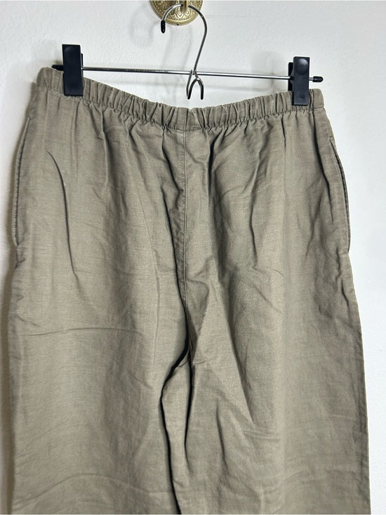 Kathy Ireland Cotton Ramie Army Green Pull on Straight Leg Drawstring Pant