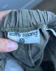 Kathy Ireland Cotton Ramie Army Green Pull on Straight Leg Drawstring Pant