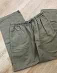 Kathy Ireland Cotton Ramie Army Green Pull on Straight Leg Drawstring Pant