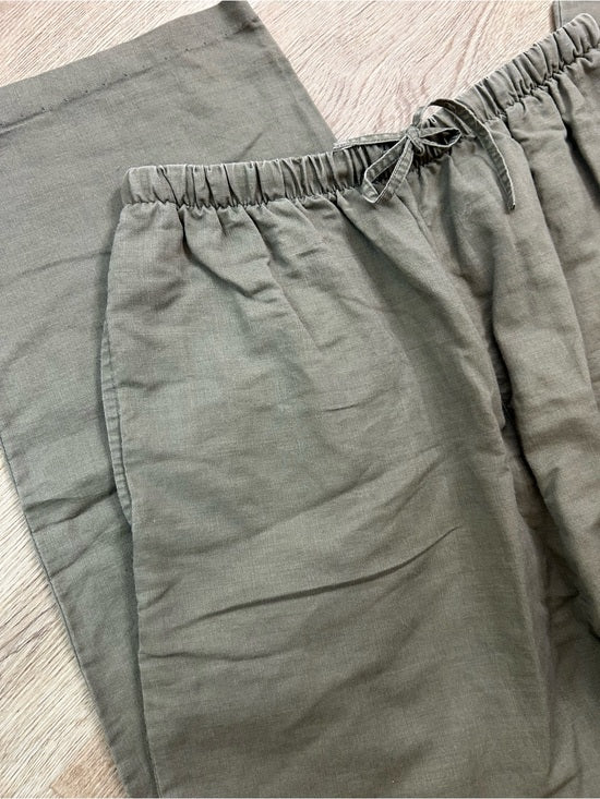 Kathy Ireland Kathy Ireland Cotton Ramie Army Green Pull on Straight Leg Drawstring Pant - Cotton