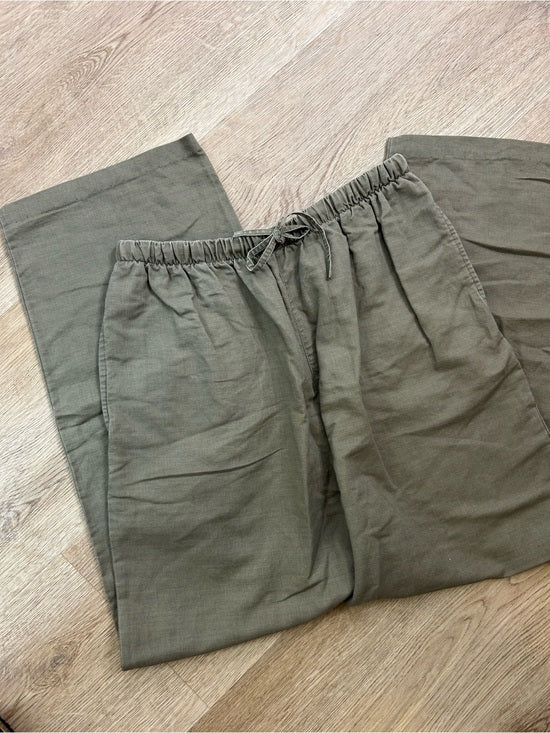 Kathy Ireland Kathy Ireland Cotton Ramie Army Green Pull on Straight Leg Drawstring Pant - Cotton