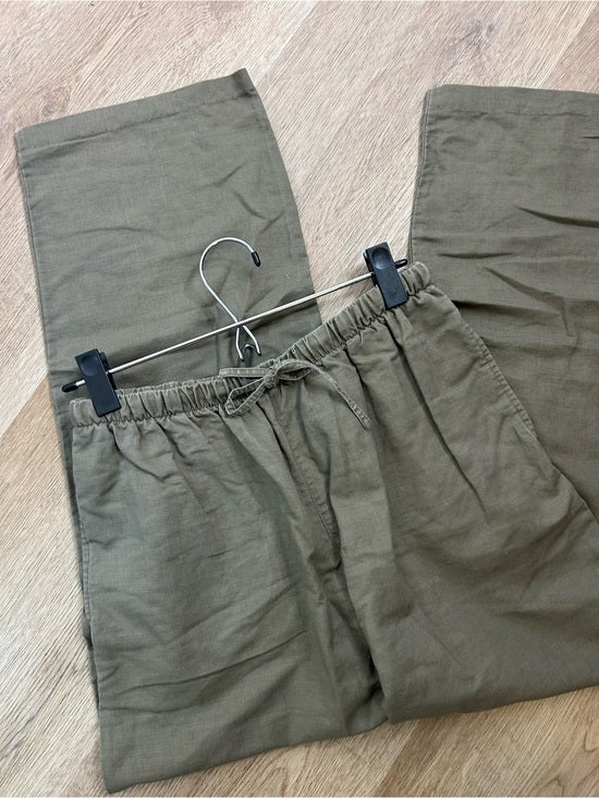 Kathy Ireland Kathy Ireland Cotton Ramie Army Green Pull on Straight Leg Drawstring Pant - Cotton