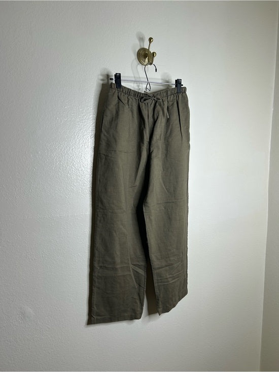 Kathy Ireland Kathy Ireland Cotton Ramie Army Green Pull on Straight Leg Drawstring Pant - Cotton