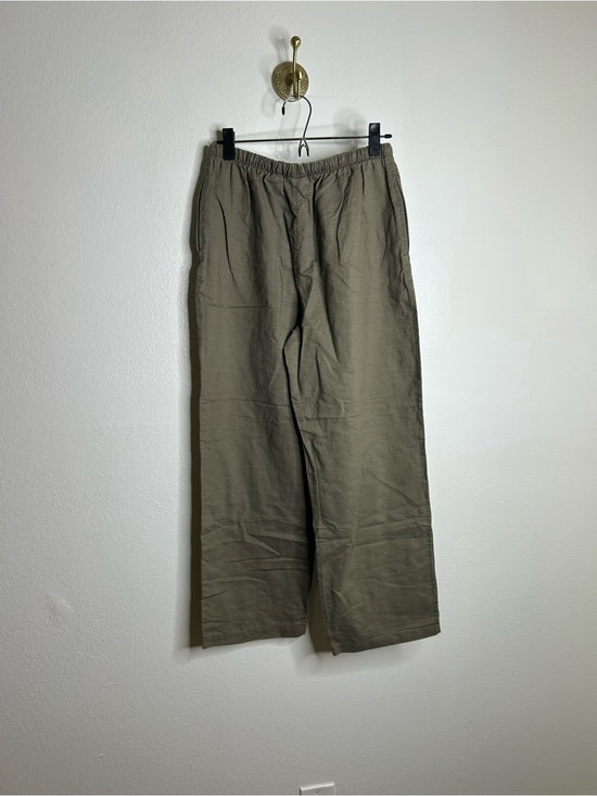 Kathy Ireland Cotton Ramie Army Green Pull on Straight Leg Drawstring Pant