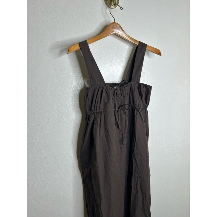 MATE the Label 100% Organic Cotton Poplin Pocket Tie Midi Dress in Java Brown