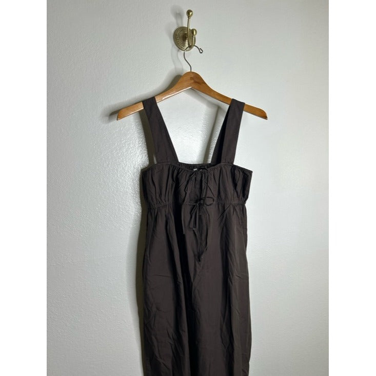 MATE the Label 100% Organic Cotton Poplin Pocket Tie Midi Dress in Java Brown