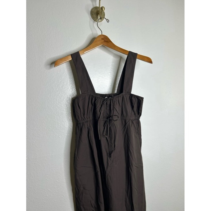 MATE the Label MATE the Label 100% Organic Cotton Poplin Pocket Tie Midi Dress in Java Brown - Cotton