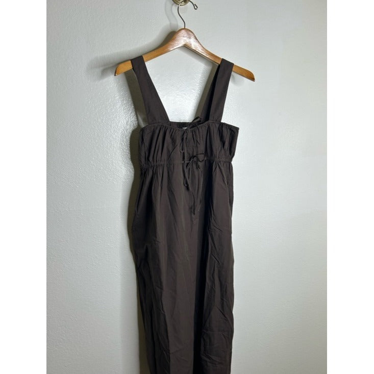 MATE the Label MATE the Label 100% Organic Cotton Poplin Pocket Tie Midi Dress in Java Brown - Cotton