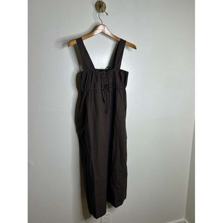 MATE the Label 100% Organic Cotton Poplin Pocket Tie Midi Dress in Java Brown