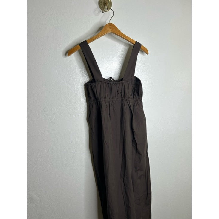 MATE the Label 100% Organic Cotton Poplin Pocket Tie Midi Dress in Java Brown