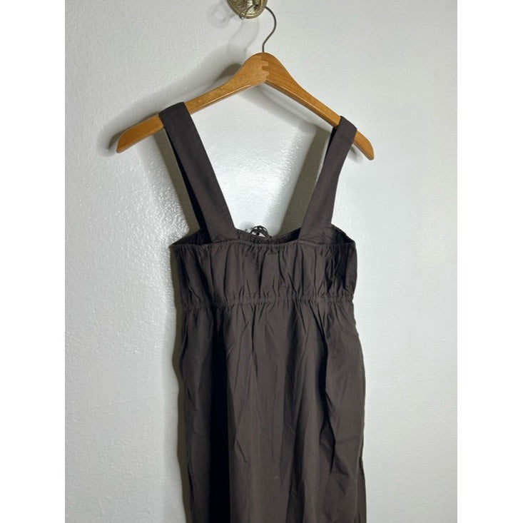 MATE the Label 100% Organic Cotton Poplin Pocket Tie Midi Dress in Java Brown