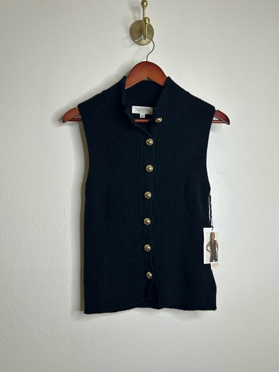 Nation LA Cotton Cashmere Ira Knit Sweater Vest Gold Button in Black