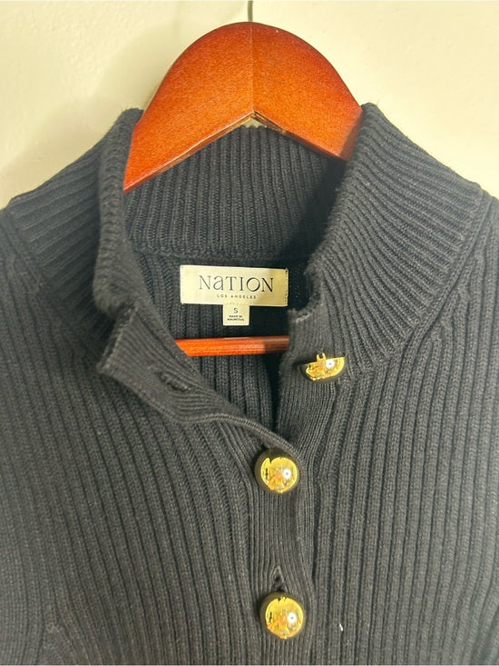 Nation LA Cotton Cashmere Ira Knit Sweater Vest Gold Button in Black