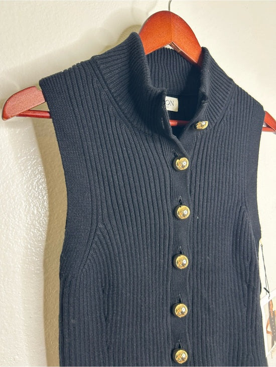 Nation LA Cotton Cashmere Ira Knit Sweater Vest Gold Button in Black