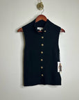 Nation LA Cotton Cashmere Ira Knit Sweater Vest Gold Button in Black
