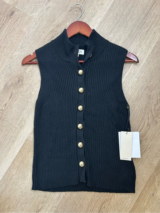 Nation LA Cotton Cashmere Ira Knit Sweater Vest Gold Button in Black