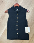 Nation LA Cotton Cashmere Ira Knit Sweater Vest Gold Button in Black