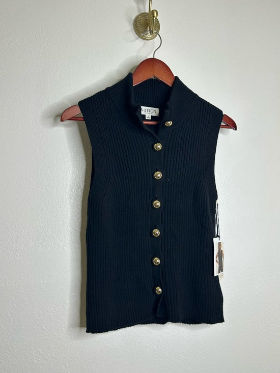 Nation LA Cotton Cashmere Ira Knit Sweater Vest Gold Button in Black