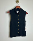 Nation LA Cotton Cashmere Ira Knit Sweater Vest Gold Button in Black