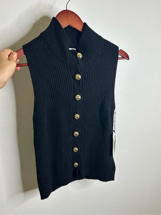 Nation LA Cotton Cashmere Ira Knit Sweater Vest Gold Button in Black