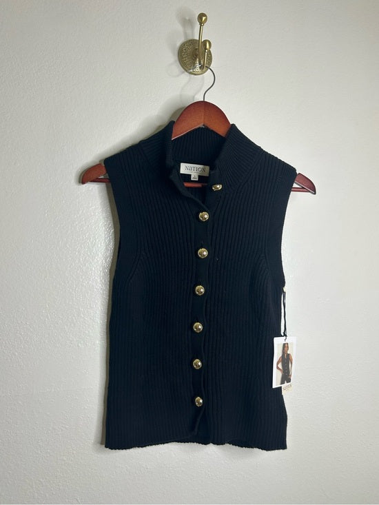 Nation LA Cotton Cashmere Ira Knit Sweater Vest Gold Button in Black