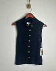 Nation LA Cotton Cashmere Ira Knit Sweater Vest Gold Button in Black