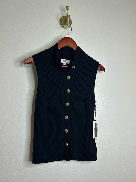 Nation LA Cotton Cashmere Ira Knit Sweater Vest Gold Button in Black