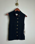 Nation LA Cotton Cashmere Ira Knit Sweater Vest Gold Button in Black