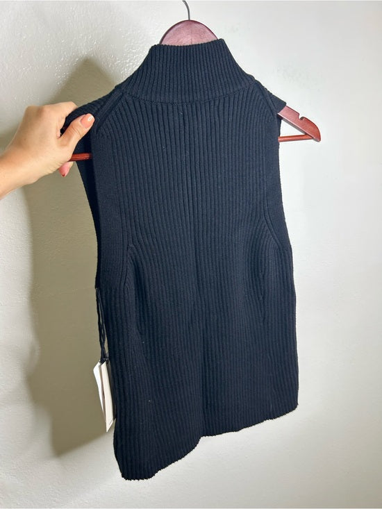 Nation LA Cotton Cashmere Ira Knit Sweater Vest Gold Button in Black