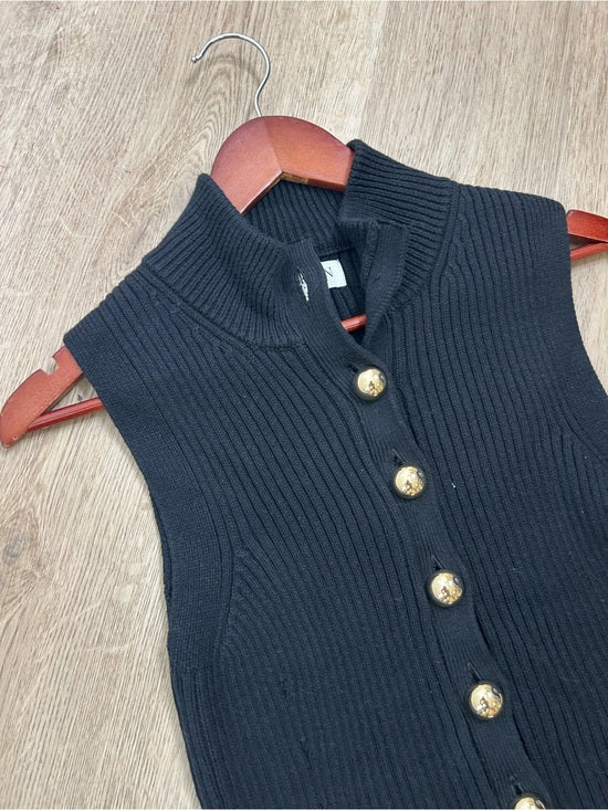 Nation LA Cotton Cashmere Ira Knit Sweater Vest Gold Button in Black
