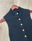 Nation LA Cotton Cashmere Ira Knit Sweater Vest Gold Button in Black