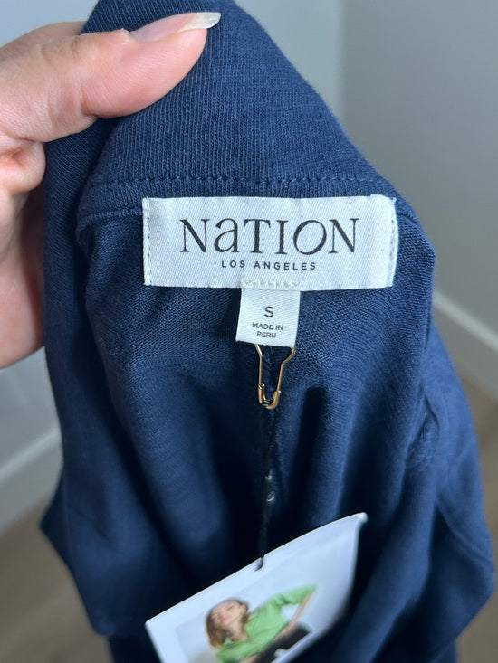 Nation LA 100% Cotton Navy Blue Gold Button Down Collared Short Sleeve Top