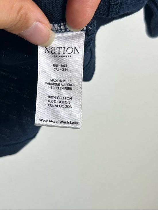 Nation LA 100% Cotton Navy Blue Gold Button Down Collared Short Sleeve Top