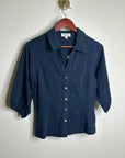 Nation LA 100% Cotton Navy Blue Gold Button Down Collared Short Sleeve Top