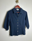 Nation LA 100% Cotton Navy Blue Gold Button Down Collared Short Sleeve Top