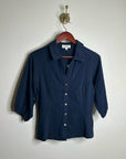 Nation LA 100% Cotton Navy Blue Gold Button Down Collared Short Sleeve Top
