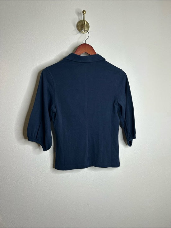 Nation LA 100% Cotton Navy Blue Gold Button Down Collared Short Sleeve Top