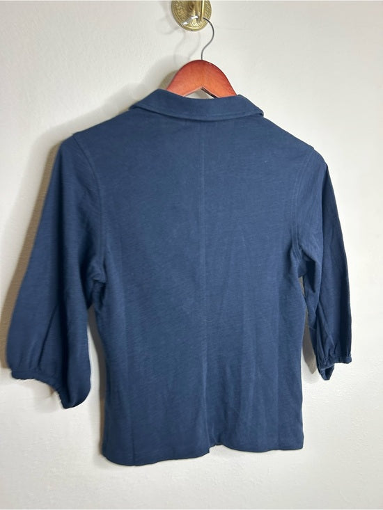 Nation LA 100% Cotton Navy Blue Gold Button Down Collared Short Sleeve Top