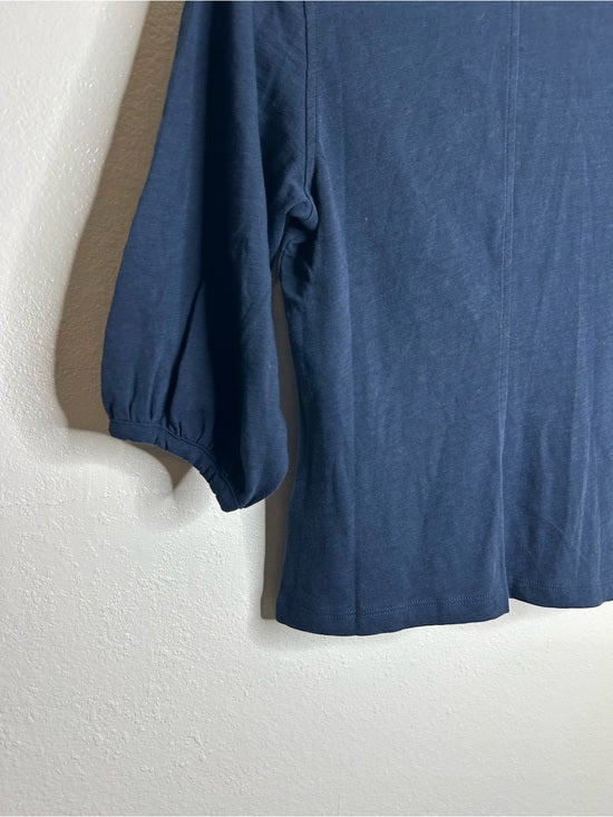 Nation LA 100% Cotton Navy Blue Gold Button Down Collared Short Sleeve Top