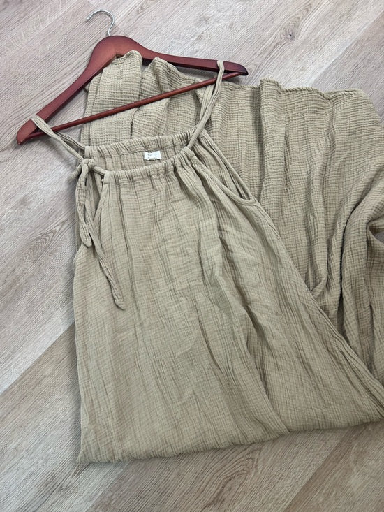 Simple Folk 100% Organic Cotton Gauze Tan Neutral Adjustable Tie Maxi Dress